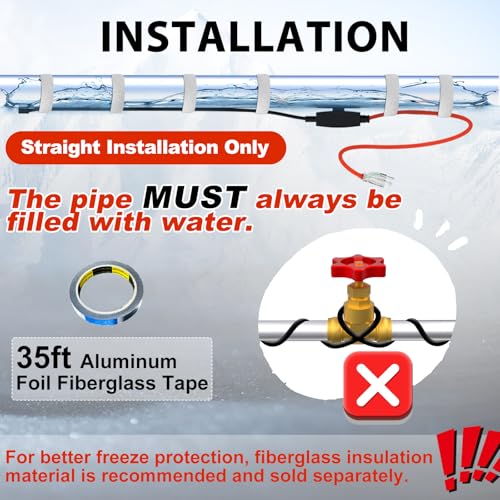HEATIT Automatic Heat Tape Pipe Freeze Protected Heated Cable 3Ft 7W/ft | ETL certified heat cable for pipe freeze protection, constant heat output helps prevent frozen water pipes in winter. - style: 3 Feet
