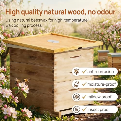 2Pcs Bee Hive Inner Cover 10 Frame with 2 Bee Escapes | Beeswax-Coated Fir Wood, Vents Reduce Moisture. Notch Feeds Syrup. Fits 10-Frame Langstroth. Maintains Stable Temp.
