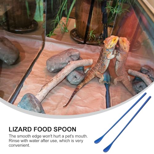 Toddmomy 2pcs Long Handle Reusable Scoop for Reptile Food Mixing Spoon for Lizard and Small Animals Convenient Pet Feeding Tool Blue - color: Blue