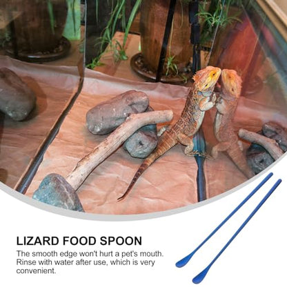 Toddmomy 2pcs Long Handle Reusable Scoop for Reptile Food Mixing Spoon for Lizard and Small Animals Convenient Pet Feeding Tool Blue - color: Blue