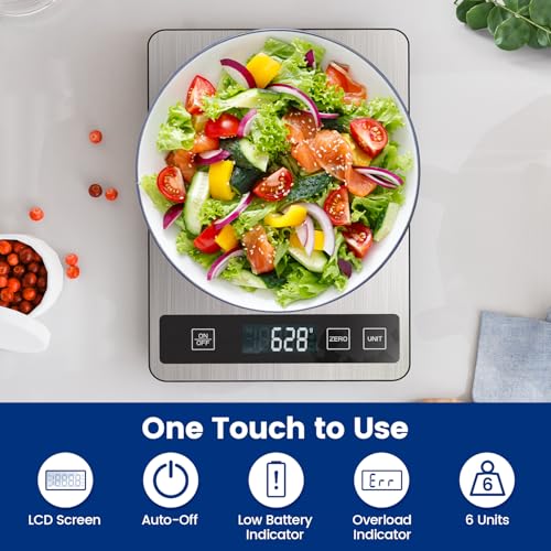 【33 lb & USB Rechargeable】 Digital Kitchen Food Scale Kitchen Scale, Stainless Steel Digital Weight Grams and Oz, Baking and Cooking, 0.1oz/1g Precise, 6 Weight Units (B1)