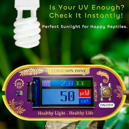 Reptile UVB UVA Light Meter for Bearded Dragon Tank Accessories, Portable Light Meter & Radiation Detector for Reptiles, Test Light and Sunlight Wavelength Meter with CR2032 Battery