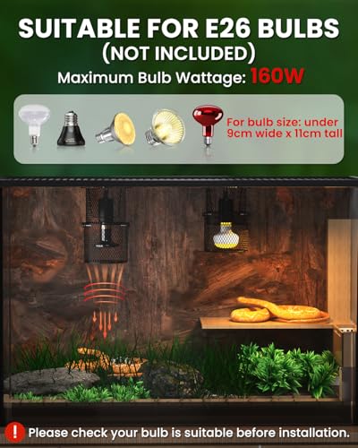 GlowUp Retractable Reptile Heat Lamp Lampshade Holder,150 Watt Ceramic Heat Emitter Guard with Anti-hot Bracket,ON/Off Switch for Chick,Lizard,Snake,Turtle,Plant (Bulb Not Included)