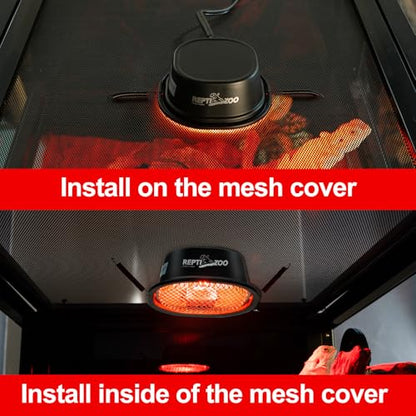 REPTI ZOO G9 Reptile Infrared Heat Lamp Combo Kit- 50W UVA Basking Red Bulb & Low Profile Tank Hood for Bearded Dragons Turtles Lizards Geckos | Terrarium Heating Lamp Spot Light with Safety Mesh