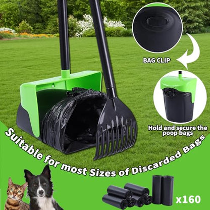 ienjoyed Pooper Scooper Large Swivel Bin & Rake with 160 Waste Bags,Heavy Duty Dog Pooper Scooper with Bag Attachment for Dogs, Long Handle Poop Scooper with Lid for Yard, Grass, Gravel(Green) - color: Green1