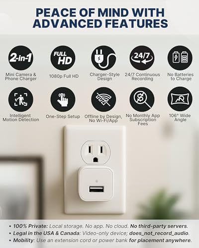 1080p Dome Cam, Motion Detection, microSD Slot, Easy Setup, App-Free, No Live View-Data Protected, Video-Only - Plug-in Premium Reliable Pet Camera for Pet Nanny Use, with 64GB Card - color: White, size: 64 GB