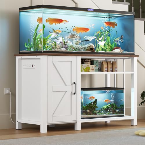 55-75 Gallon Fish Tank Stand with Power Outlet & Adjustable Shelf, Heavy Duty Aquarium Stand with Cabinet Storage for Fish Tank, Turtle Tank, Reptile Terrarium, 1000LBS Capacity, White - color: White