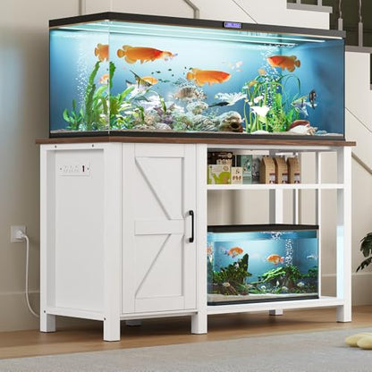 55-75 Gallon Fish Tank Stand with Power Outlet & Adjustable Shelf, Heavy Duty Aquarium Stand with Cabinet Storage for Fish Tank, Turtle Tank, Reptile Terrarium, 1000LBS Capacity, White - color: White