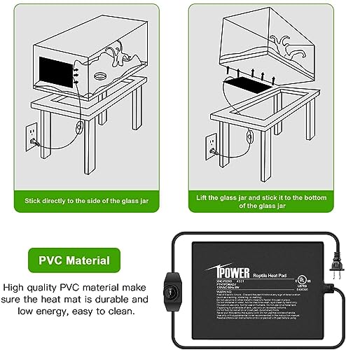 iPower 6 by 8 Inch Reptile Heating Pad with Temperature Adjustable Controller Knob, Under Tank Warmer Terrarium Heat Mat for Reptiles and Amphibians (Pack of 2) - size: 6 X 8 Inch (Pack of 2)