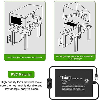 iPower 6 by 8 Inch Reptile Heating Pad with Temperature Adjustable Controller Knob, Under Tank Warmer Terrarium Heat Mat for Reptiles and Amphibians (Pack of 2) - size: 6 X 8 Inch (Pack of 2)