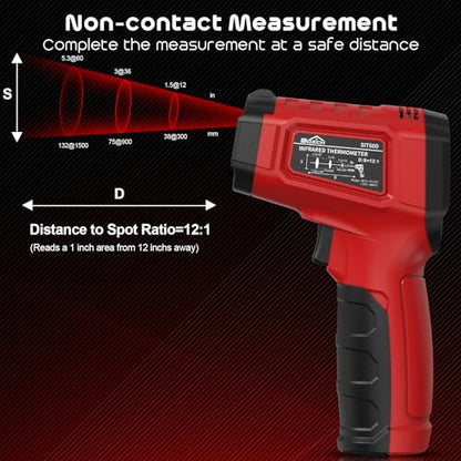Infrared Thermometer Gun,SQECH Laser Thermometer Gun -58℉～1112℉(-50℃～600℃),Non-Contact Temperature Gun with Adjustable Emissivity&Color Backlight for Cooking, Pizza Oven,BBQ,Fridge,Engine,HVAC(Red) - color: Red(-58℉～1112℉)