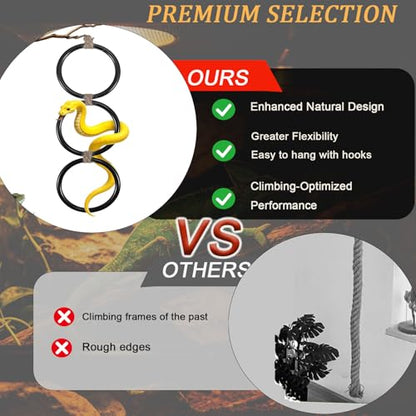 2 Pack Ball Python Tank Accessory, Snake Climbing Rings for Ball Python | Modular triple-link design, With a hook, expandable to 28 inches, 6+ exercise paths, rounded edges, reptile enrichment