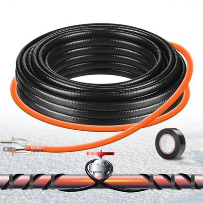 3FT-160FT Heat Tape for Water Pipes,Heating Cable for Pipe (15FT) | Freeze Protection,Water Pipe Insulation/Roof Snow De-Icing,Deicing Heating Cable - style: 15FT