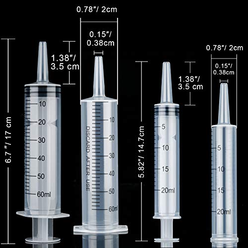 10 Pack Plastic Syringe Liquid Measuring Syringes Without Needle for Epoxy Resin, Craft, Scientific Labs, Feeding Pets Animals, Oil or Glue Applicator (20 ML, 60 ML) - size: 20 ML, 60 ML