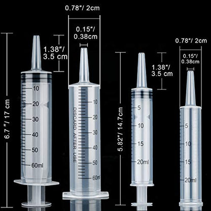 10 Pack Plastic Syringe Liquid Measuring Syringes Without Needle for Epoxy Resin, Craft, Scientific Labs, Feeding Pets Animals, Oil or Glue Applicator (20 ML, 60 ML) - size: 20 ML, 60 ML
