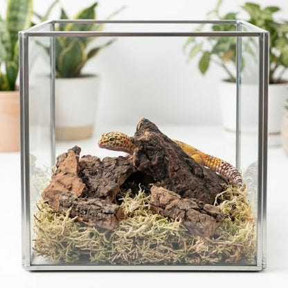 Natural Cork Bark Pieces for Reptile Enclosure, Smooth Edges Wood Substrate 8x4.5x0.4cm, Supports Humidity Gradients and Lowers Skin Abrasions, for Tortoise and Snake in Chameleon