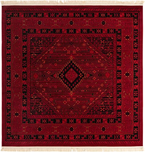Unique Loom Tekke Collection Area Rug - Sheibani (7' 10" Square, Red/ Black) - size: 7'10" x 7'10" (Square)