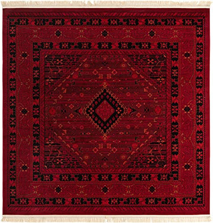 Unique Loom Tekke Collection Area Rug - Sheibani (7' 10" Square, Red/ Black) - size: 7'10" x 7'10" (Square)