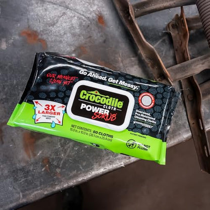 Crocodile Cloth PowerSCRUB Heavy-Duty Hand & Tool Cleaning Wipes, 40 Count | Dual-Surface Cloths, Moist, Absorbent, & Disposable - Safe on Skin & Multiple Surfaces - size: 40 Count (Pack of 1)