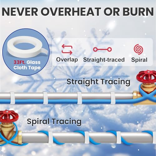 MAXKOSKO 6ft Self Regulating Heat Tape for Water Pipes Heating Cable | Heat Trace Cable with Thermostat Keeps Water Flowing at -40°F, Freeze Protection for Metal & Plastic Pipes,120V 5W/ft - color: 6-feet