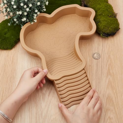 Reptile Bathing Pool with Ramp and Climbing Stairs 26.7x28x4.2cm Large Tortoise Food Water Dish Reptile Feeding Bowl Aquarium Ornament for Lizards, Geckos, Snakes, Bearded Dragons