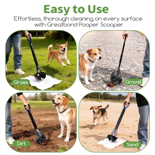 32" Long Handle Dog Pooper Scooper with Bag Attachment for Large/Small Dogs | Long Handle,Foldable,Easy to Clean,No Need to Bend Over, Suit for All Surface
