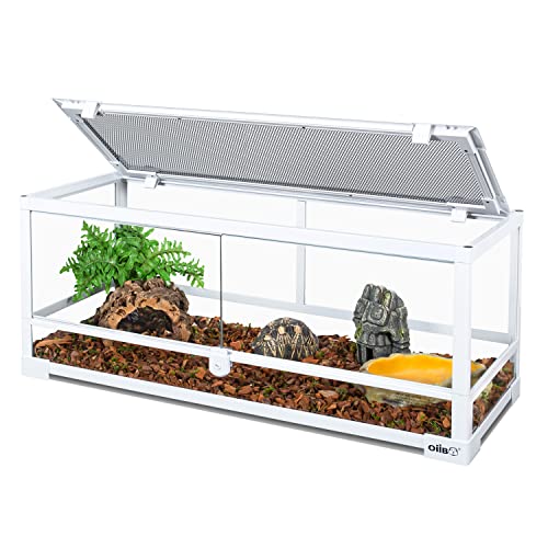Full Glass Long Tank Reptile Terrarium 20 Gallon, Front Opening Terrarium 30" x 12"x 12" for Reptile Pets Gecko Lizard Snake, Double Front Opening Doors & Ventilation Top Screen (Knock-Down) - size: 30" x 12"x 12"