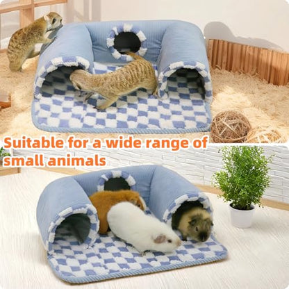 Guinea Pig Hideout Tunnel with Warm Bed for Small Pet 3 Cave Small Animal Tunnel Toy Cages Blue - color: blue