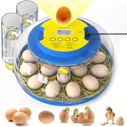 Cieex 18 Egg Incubator for Hatching Chicken, Quails, Ducks, Parrots, Geese with Automatic Egg Turning and Humidity Control, Blue & White ABS Terrarium Incubator
