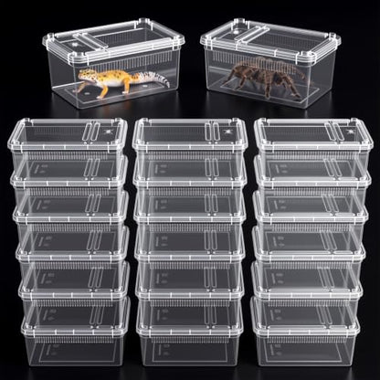 Irenare 20 Pcs Reptile Breeding Box Plastic Spider Enclosure Tarantula Feeding Box for Small Reptile Acrylic Carrier for Mantises, Hermit Crabs, Snails and Small Pet(7.48 x 4.92 x 2.95 Inch, Standard) - size: 7.48 x 4.92 x 2.95 Inch, style: Standard