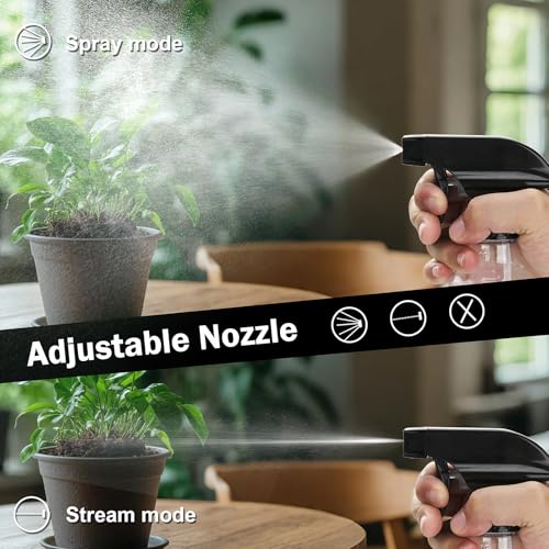 12oz/350ml Plastic Spray Bottles 1 Pack, Adjustable Mist/Stream | Refillable heavy duty spray containers for plants, cooking, hair care and household cleaning - color: 12oz-BlackClear