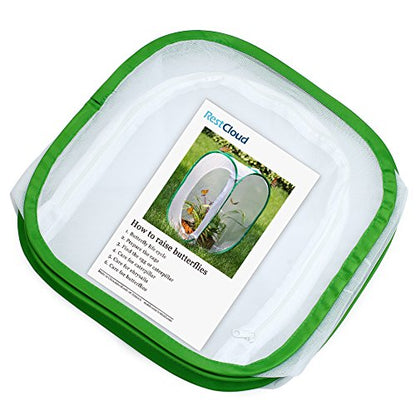 RESTCLOUD Insect and Butterfly Habitat Cage Terrarium Pop-up 12 X 12 X 12 Inches - color: White With Green, size: 12 x 12 x 12 inches