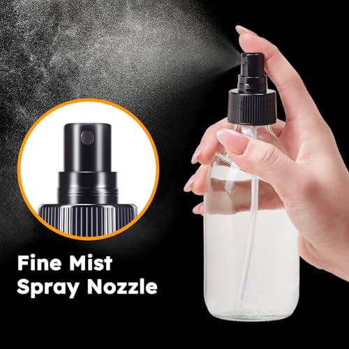 2 Pack Glass Spray Bottles 8.8 oz, 250ml Empty Spray Bottle(Black Nozzle) | Empty Glass Spray Bottles for cleaning, Plants, Pets, Hair, Labels, Funnel, Pipettes - color: 8.5 oz Clear-Black Lids