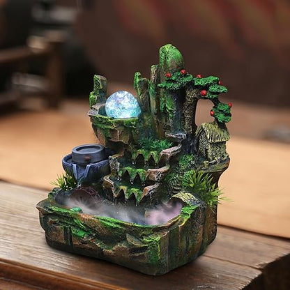 Waterfountain Indoors Tabletop Fountain Indoor Small Rockery Desktop Mountain Waterfall with Fog & LED for Home Office Atomizing Humidifier Small Waterfall Style 2 - color: Style 2