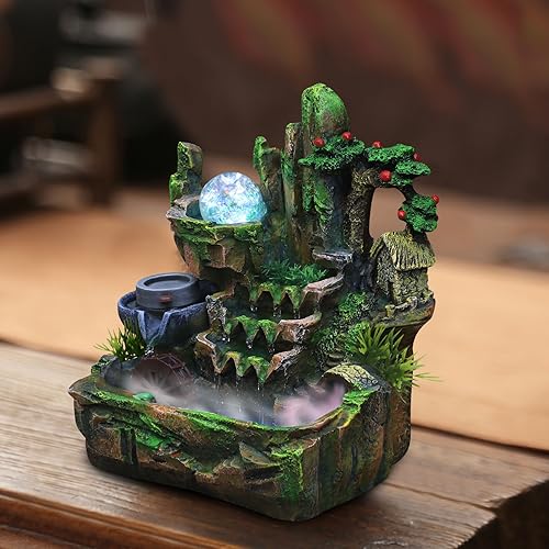 Waterfountain Indoors Tabletop Fountain Indoor Small Rockery Desktop Mountain Waterfall with Fog & LED for Home Office Atomizing Humidifier Small Waterfall Style 2 - color: Style 2