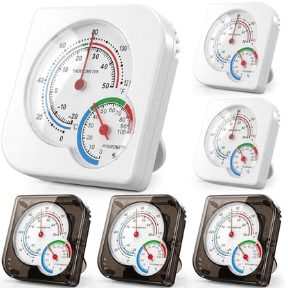 Kathfly 6 Pcs Indoor Thermometer and Humidity Gauge Indoor Mini Thermometer Hygrometer Temperature Humidity Meter Temperature and Monitor with Pointers for Home, Kitchen, Planting Room (White,Black) - size: White,Black