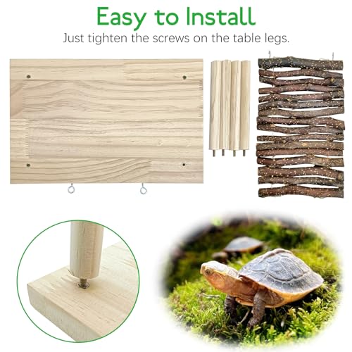 BNOSDM Wooden Basking Platform with Climbing Ramp Reptiles Hideout Bearded Dragon Hide Cave Reptile Tank Accessories Suit for Tortoise, Lizard, Toad, Gecko (Rectangle)