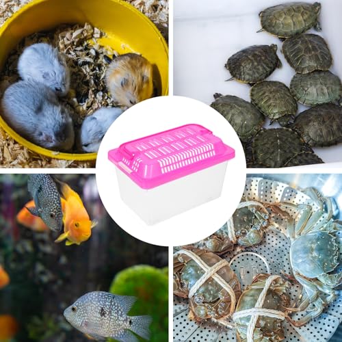 FOMIYES Plastic Turtle Fish Tank with Handle, Clear Aquarium Container for Small Pets, Tortoise Habitat, Goldfish Bowl, Reptile Transport Box, 5.11 X 3.54 X 3.54 Inch