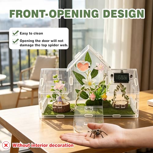 Jumping Spider Enclosure Acrylic Terrarium 30cm | 11.8x4.5x8 inch, Magnetic Dual-Door Design, Ventilated 1mm Holes, No-Tool Assembly, 360° View, Perfect for Spider & Mantis