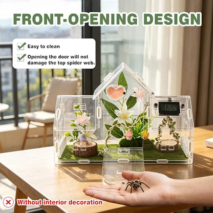 Jumping Spider Enclosure Acrylic Terrarium 30cm | 11.8x4.5x8 inch, Magnetic Dual-Door Design, Ventilated 1mm Holes, No-Tool Assembly, 360° View, Perfect for Spider & Mantis
