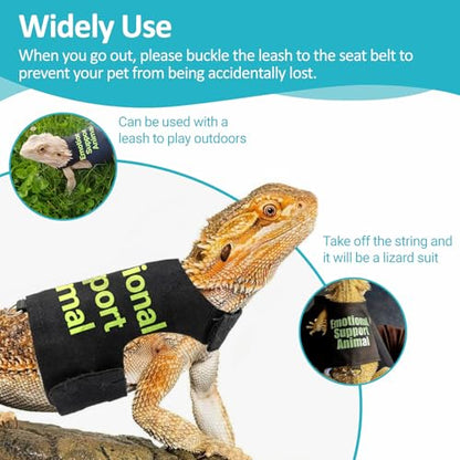 Bearded Dragon Lizards Clothes with Leash Set - Cute Lizard Reptile Small Animal Adjustable Harness Clothes for Walking Outdoor Security Costume Photo Prop(Green - color: Green