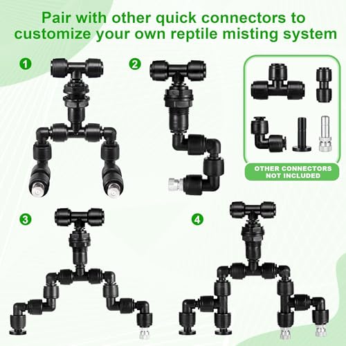 14 Pack 1/4" Reptile Mister System Fittings Irrigation Quick Connect, Push to Connect Reptile Mister Fittings,8 Elbows,4 Tees,and 2 Bulkhead,360 Degree Adjustable for Aquarium,Vivarium,Plants - size: 14 Pack Mister Fittings Kit