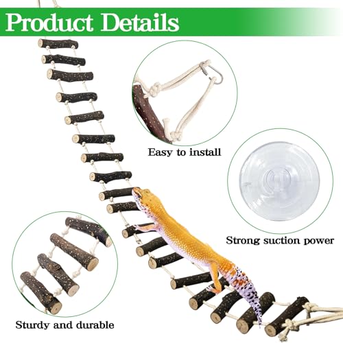 VCEPJH Reptile Climbing Bridge 39 in Long Bearded Dragon Wooden Ladder for Terrarium Crested Gecko Tank Accessories Toys Suit for Lizard Ball Pythons Tree Frog Snake Leopard Gecko - size: L-39in