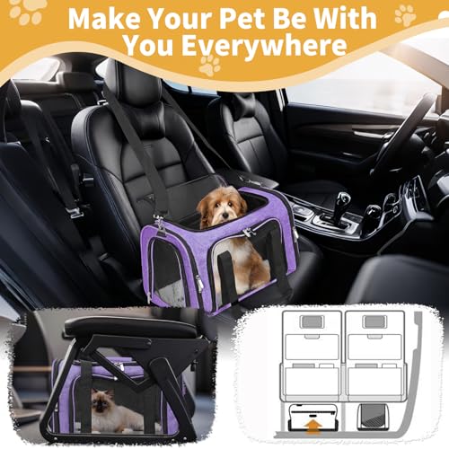 Soft-Sided Cat/Dog/Pet Carrier, Collapsible Pets Travel Carriers | for Big Cats/Small Dogs with Shoulder Strap & Removable Mat, Mesh Puppy Carry Bag, Up to 16 Lbs, TSA Airline Approved(Purple) - color: Purple, size: 17"L x 11"W x 11"H