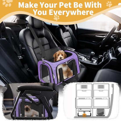 Soft-Sided Cat/Dog/Pet Carrier, Collapsible Pets Travel Carriers | for Big Cats/Small Dogs with Shoulder Strap & Removable Mat, Mesh Puppy Carry Bag, Up to 16 Lbs, TSA Airline Approved(Purple) - color: Purple, size: 17"L x 11"W x 11"H