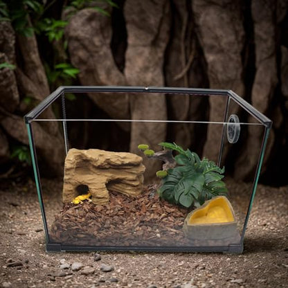 Reptile Hide Shale Scape Step Ledge Backdrop, Reptile Corner Rock Basking Platform Cave Hideout Tank Accessories Decorations, Great for Reptiles, Amphibians, Leopard Gecko, Snake, Frogs, Turtle - style: Medium-9.6*4.9*4.9