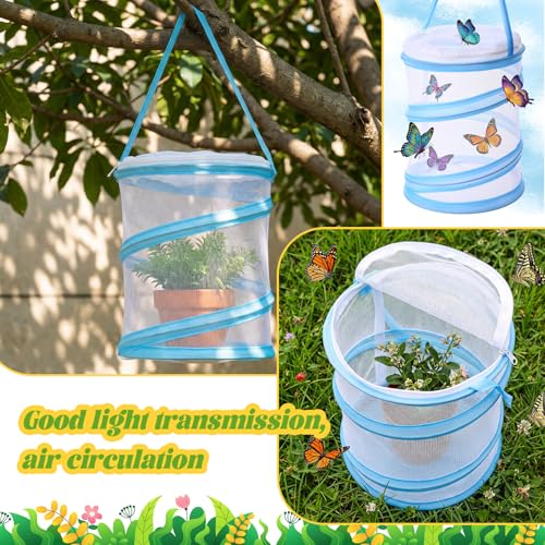 Sherr 10 Pcs Mini Butterfly Habitat Cage Mesh Foldable Insect,Blue | Clear Mesh Butterfly Net Cage Container, Mesh Terrarium for Insect Observation 6.2 x 7.1 in, Easy to Pbserve, Simple to Clean - color: Blue