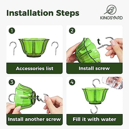 Kingsyard 2-Pack Ant Moat for Hummingbird Feeders, Ant & Bee Guard | 5 oz Capacity, Nectar Feeder Accessory, Hanging Hooks, 3/5" Large DiameterInsect, Flower shape, Easy to Clean & Refill, Green