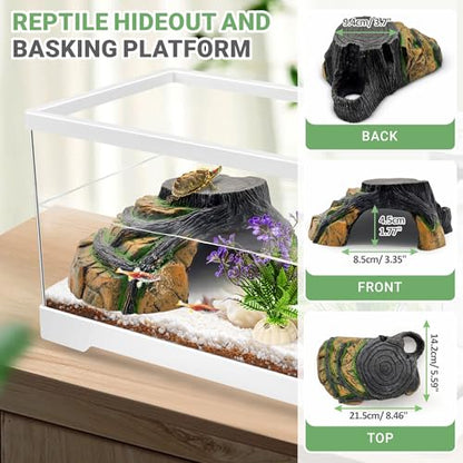 GOZILLA Turtle Tank, Upgrade PC Turtle Tank Starter Kit, Resin Hideout Habitat, Basking Platform, Bottom Drainage for Turtles, Crabs, Shrimps and Other Small Reptiles. (15.75x7.9x9''/White) - color: White-Tank Hideout