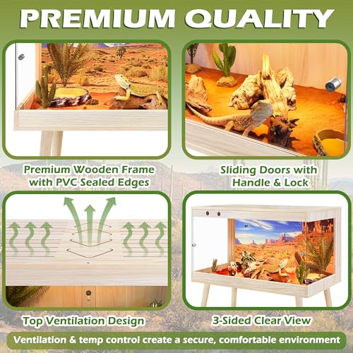 Royxen Bearded Dragon Tank,31 Gallon Reptile Tank with Leg Stand,Built-in Lighting Reptile Enclosure,Tempered Glass Bearded Dragon Encloure for Chameleon (Oak,24"x 16"x 16") - color: Oak, size: 31 Gallons,24"x16"x16"